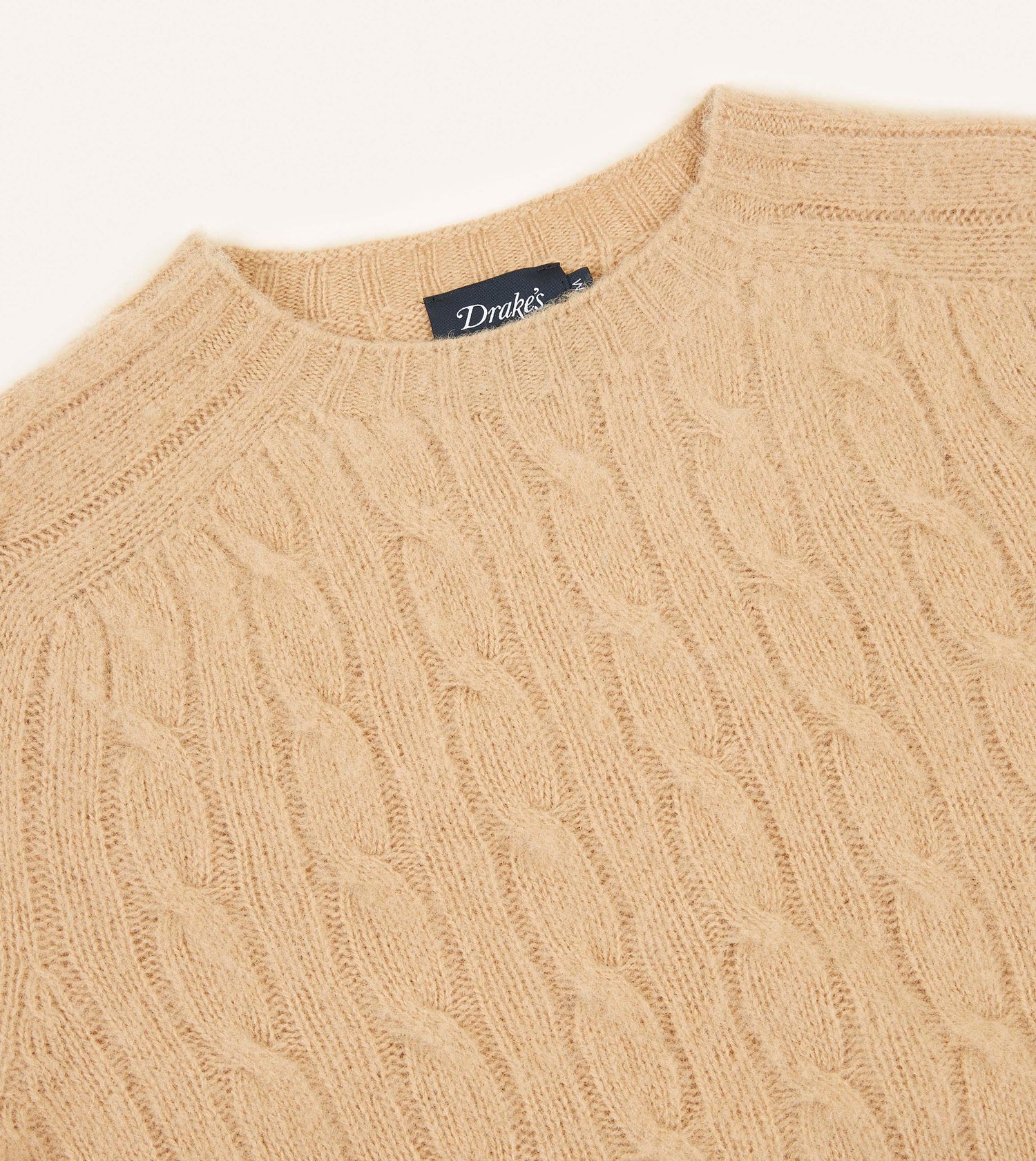 Wheat Brushed Shetland Cable Knit Crew Neck Jumper