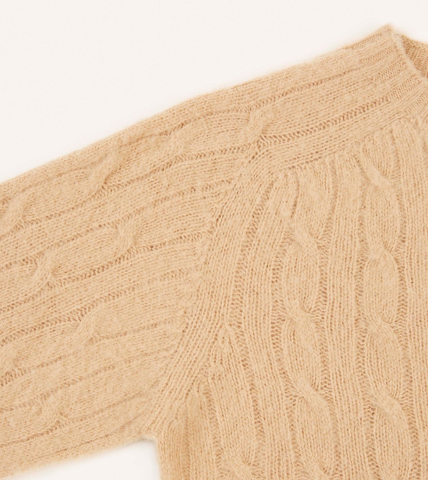 Wheat Brushed Shetland Cable Knit Crew Neck Jumper