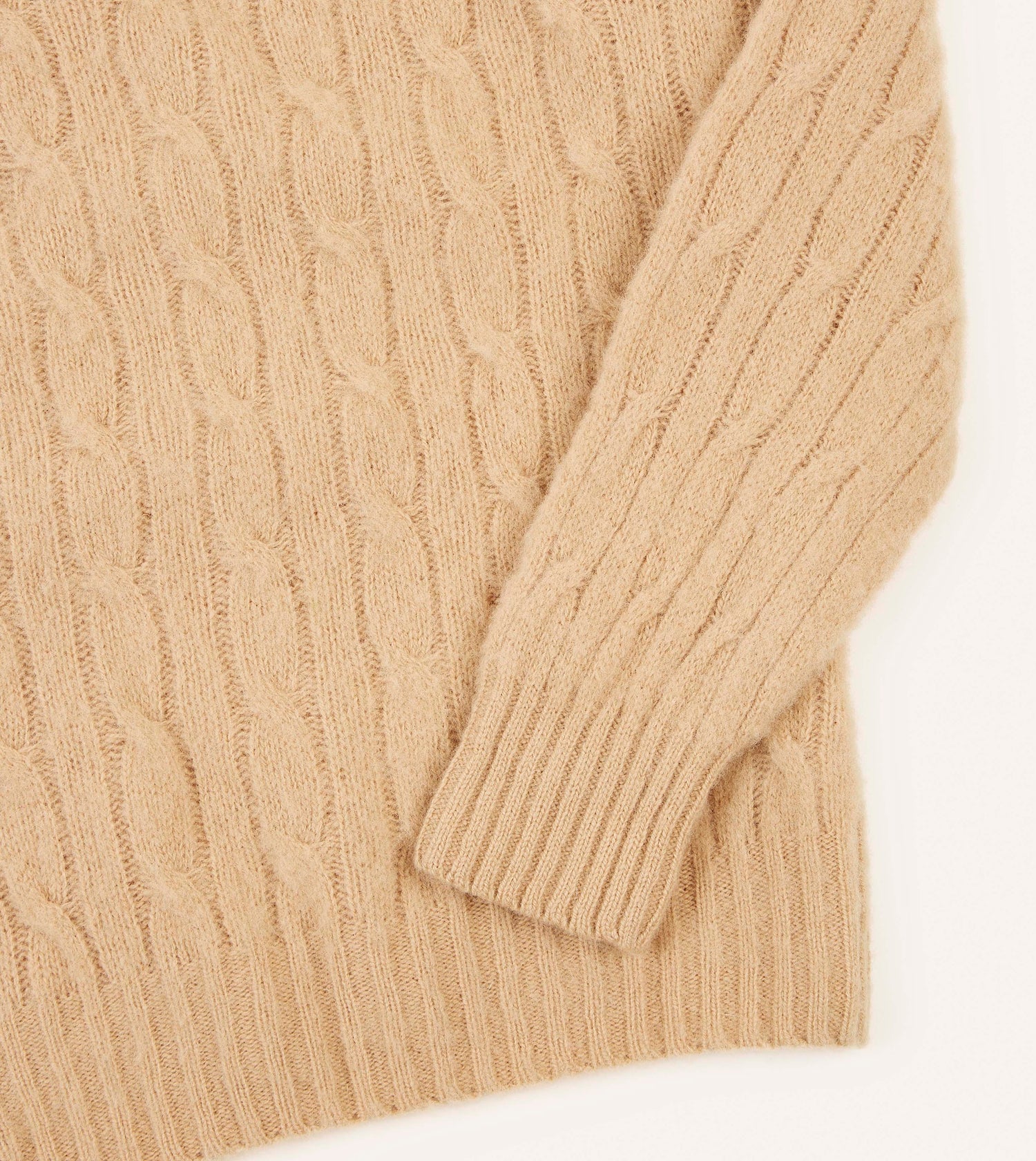 Wheat Brushed Shetland Cable Knit Crew Neck Jumper