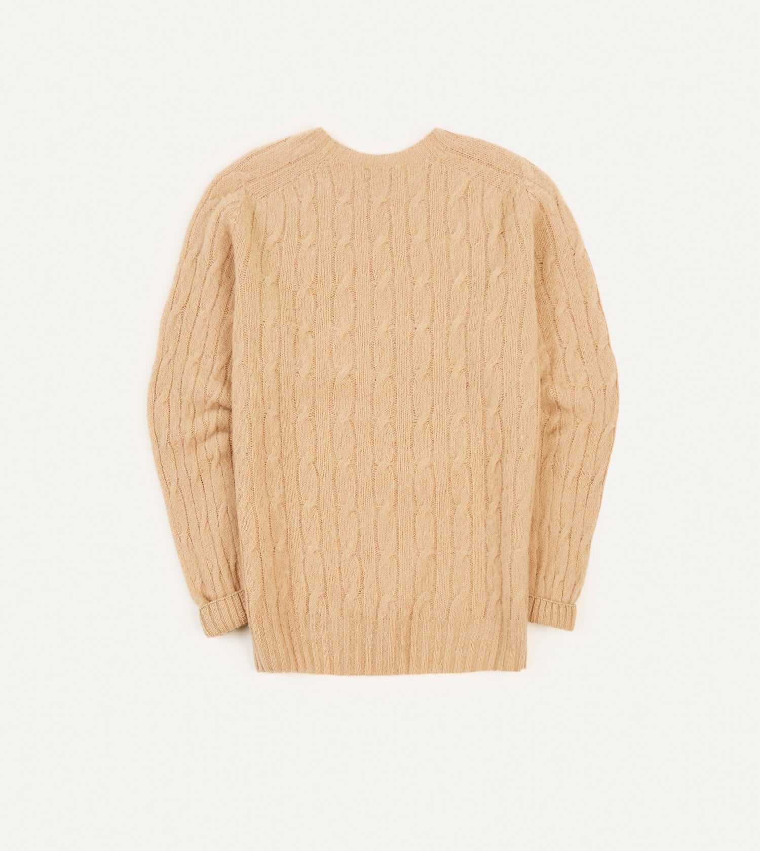 Wheat Brushed Shetland Cable Knit Crew Neck Jumper