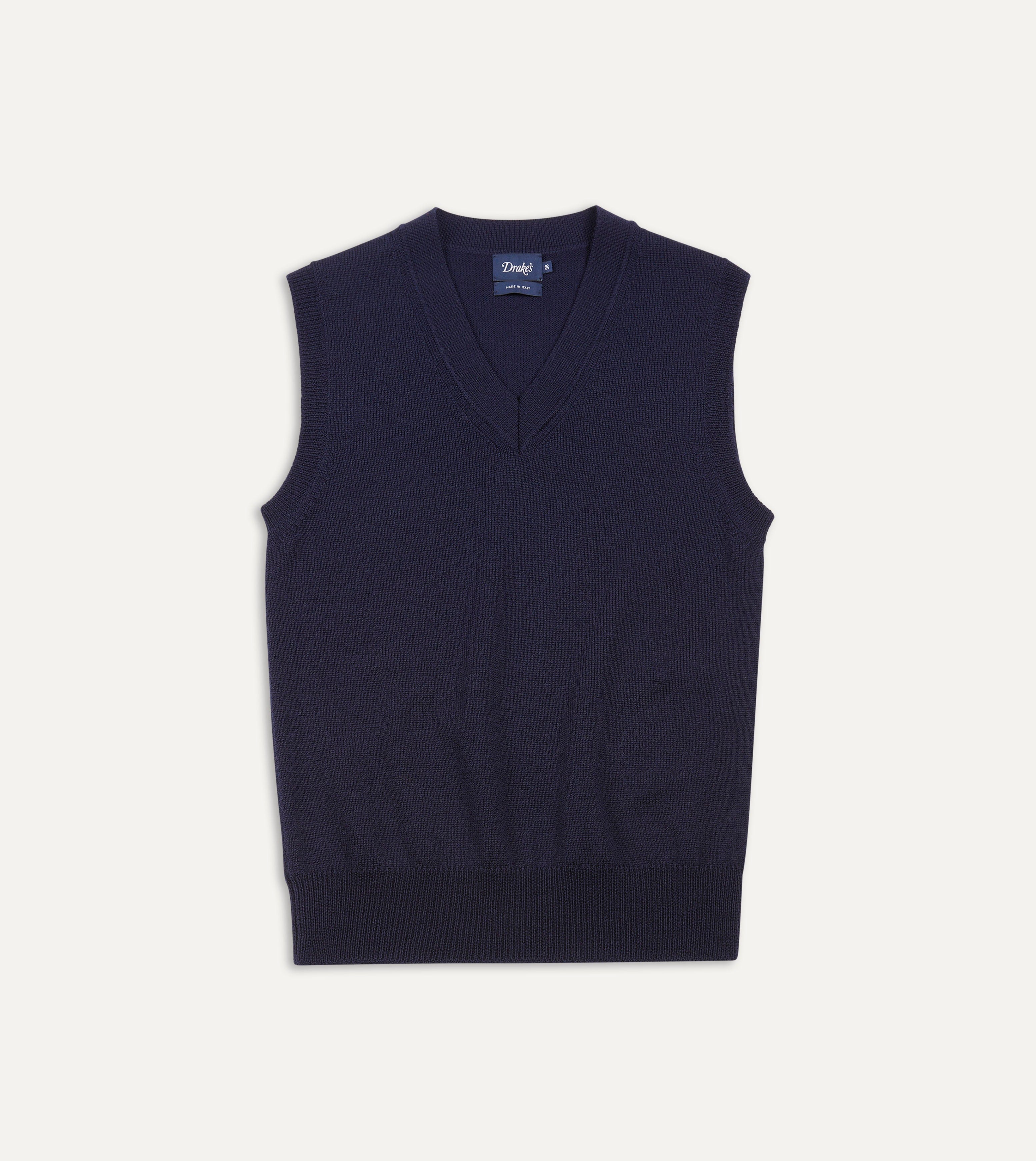 Navy Merino Wool Knitted Vest – Drakes