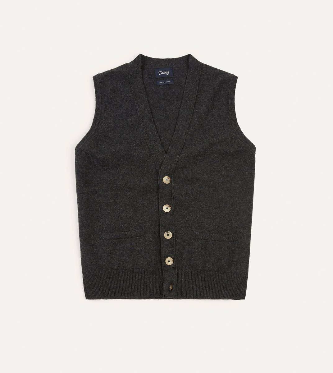 Charcoal Lambswool Sleeveless Cardigan – Drakes