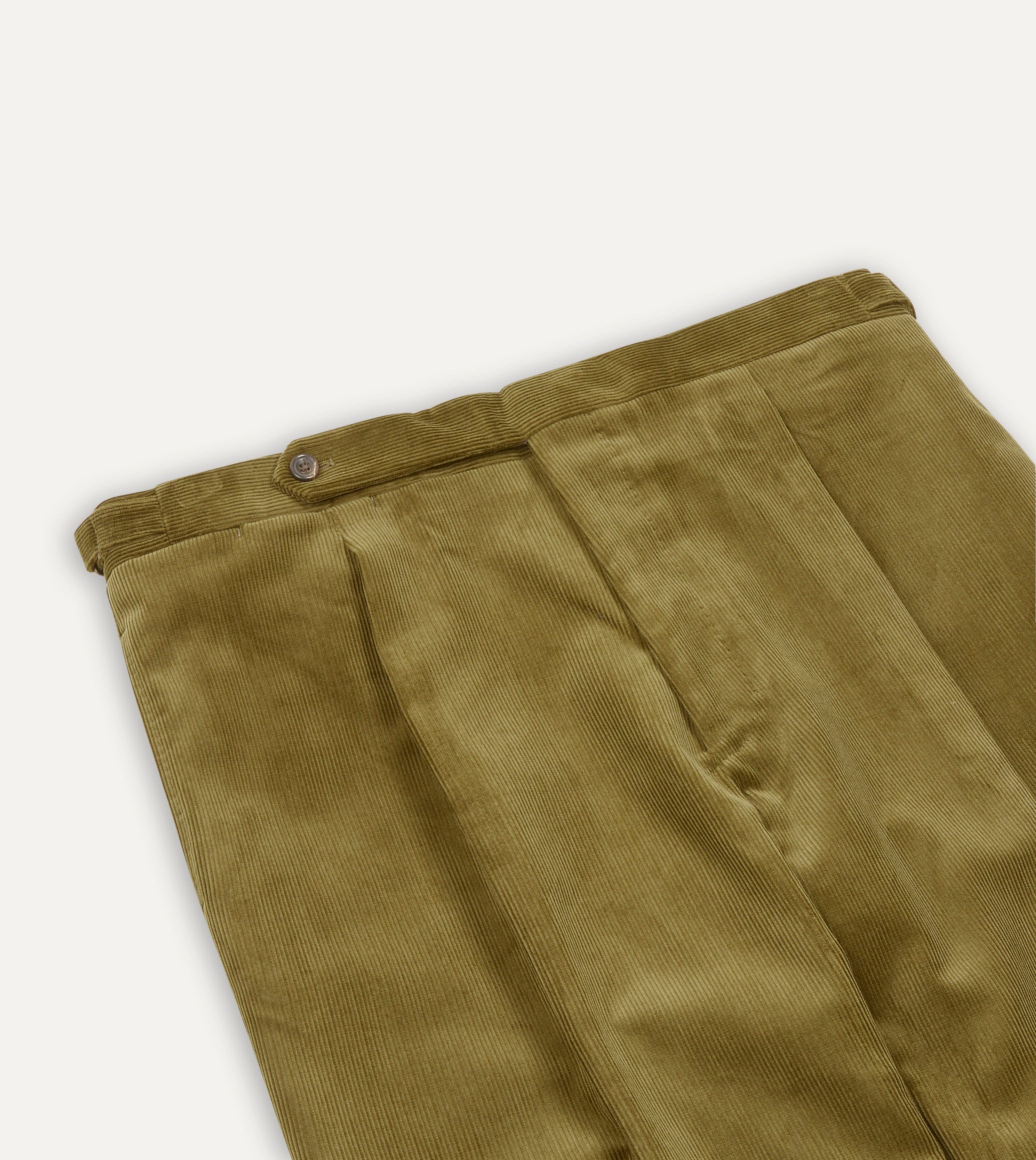 Olive Mid-Wale Corduroy Single Pleat Trouser – Drakes