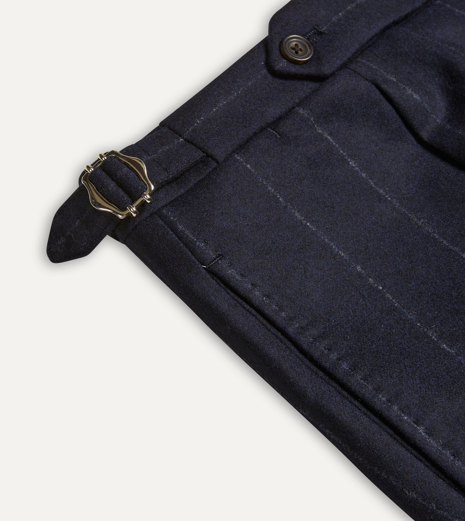 Navy Chalkstripe Wool Flannel Single Pleat Trouser